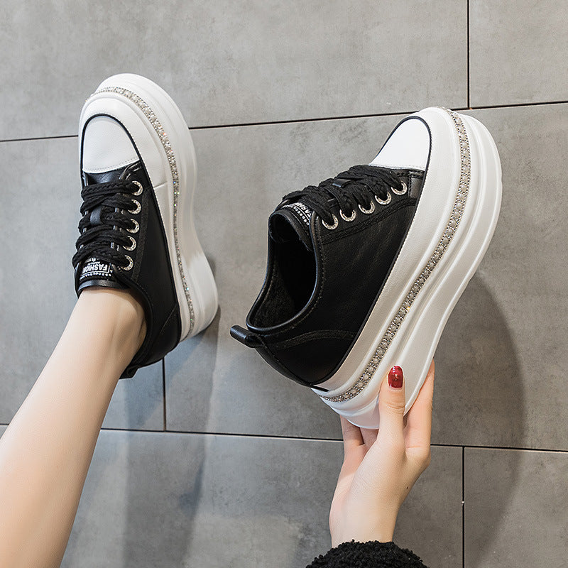 Women's Hidden White Fleece-lined Autumn Platform Sports Heels