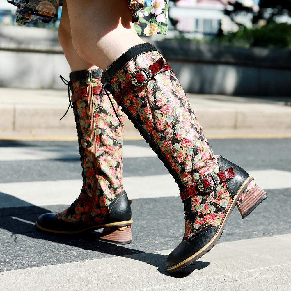 Handmade Genuine Brush Color Retro Idyllic Boots