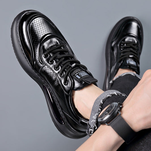 Men's Genuine Breathable White Hollow Hole Cushion Insole Leather Shoes