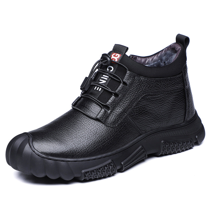 Men's Cowhide Plus Fluff Wool Warm Fur Men's Shoes
