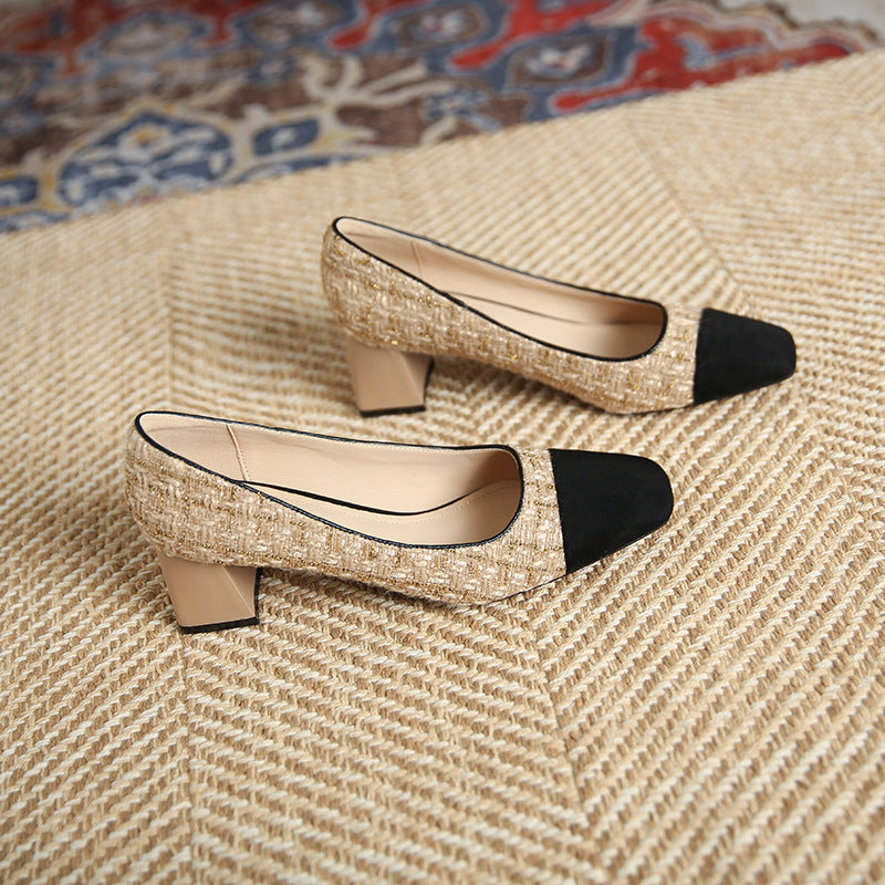 Women's Style Classic Square Toe Chunky High Low-cut Women's Fashion Shoes