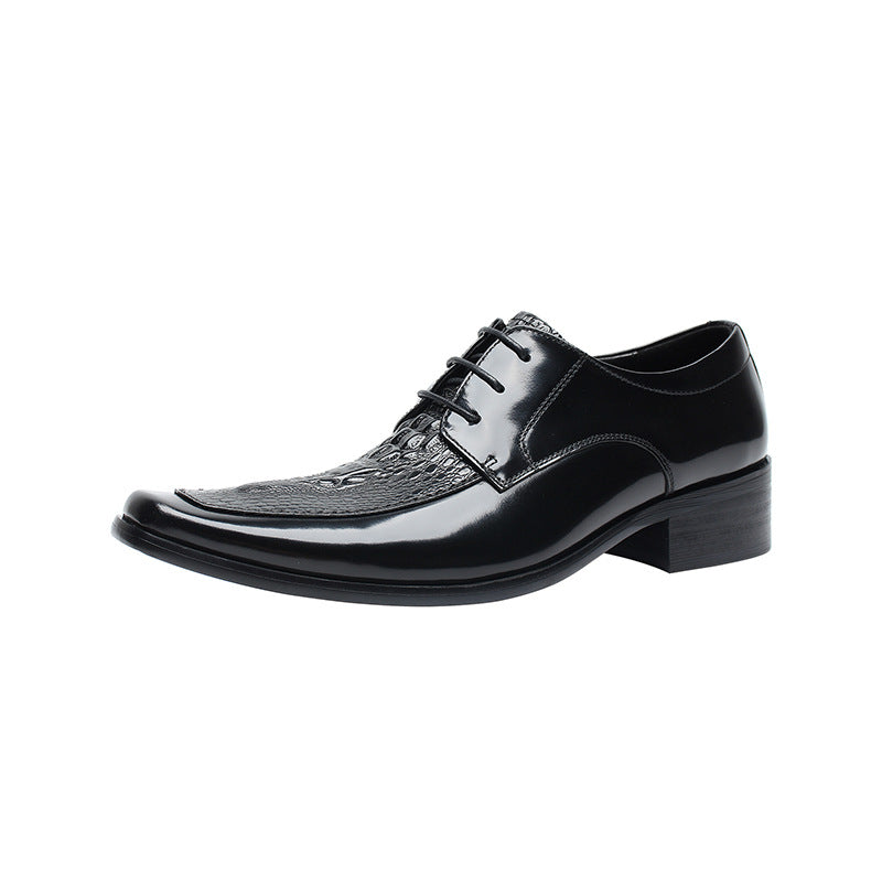 Men's Layer Cowhide Gentleman Fashion Warped Head Crocodile Leather Shoes