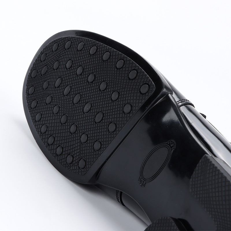 Men's Glossy Business Black Slip-on Cowhide Comfortable Leather Shoes