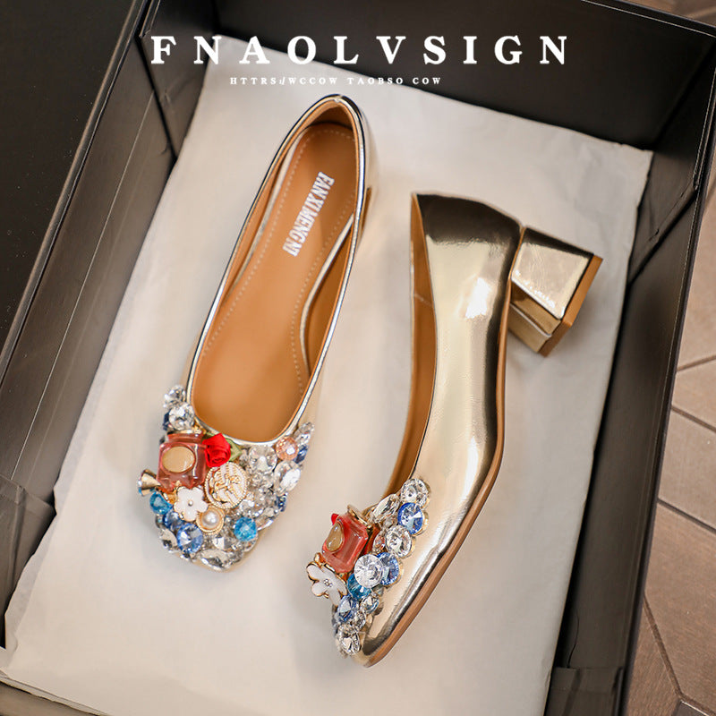 Women's Temperament Rhinestone Evening Pumps Spring Fairy Chunky Women's Shoes