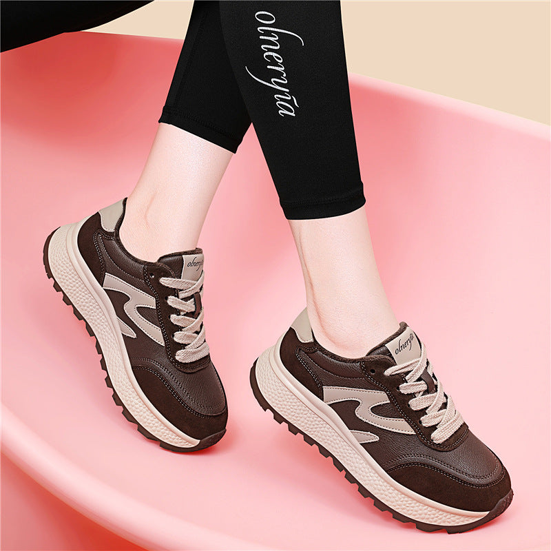Women's Thick-soled Argan White Autumn Sports Lightweight Feet Small Breathable Genuine Women's Casual Shoes