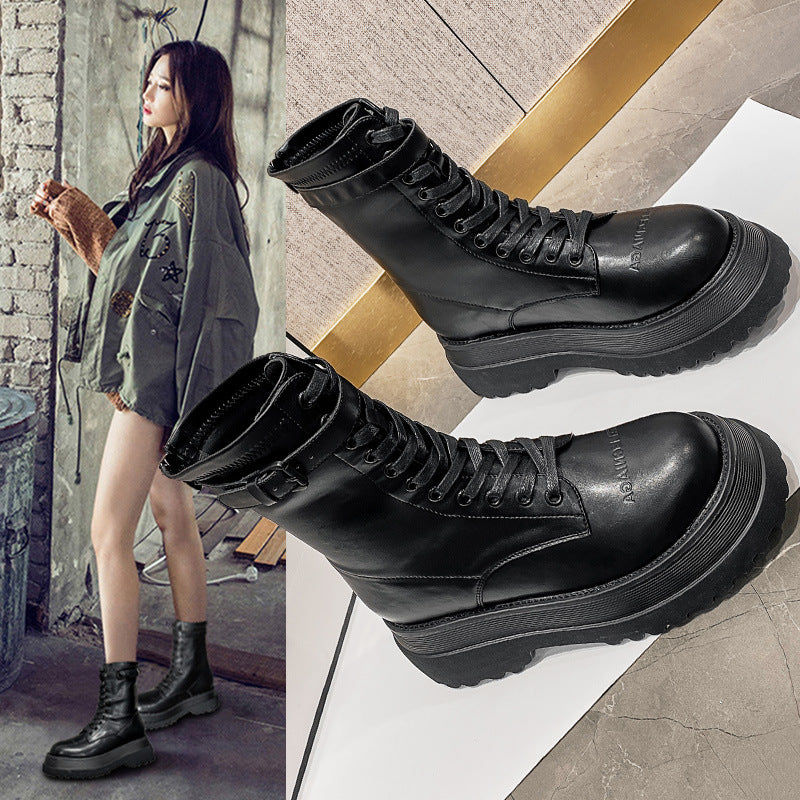 Women's For Paris Retro Platform Height Increasing Middle Boots