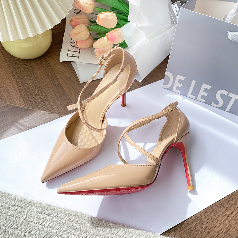 Women's Like Woman Cross Strap Pointed Red Heels