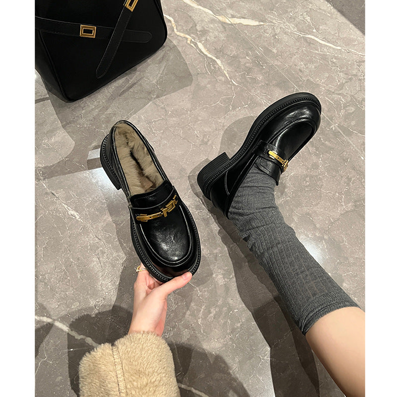 Sheepskin Version Authentic British Style Thick Bottom Loafers