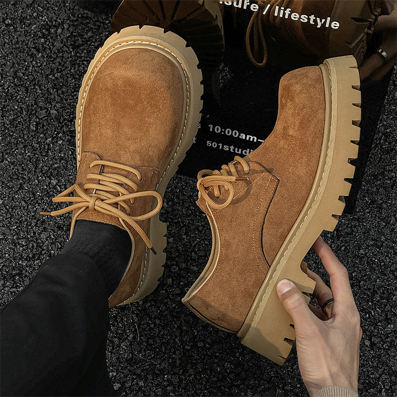 Men's Derby Thick Bottom Increased Mickey Big Head Leather Shoes