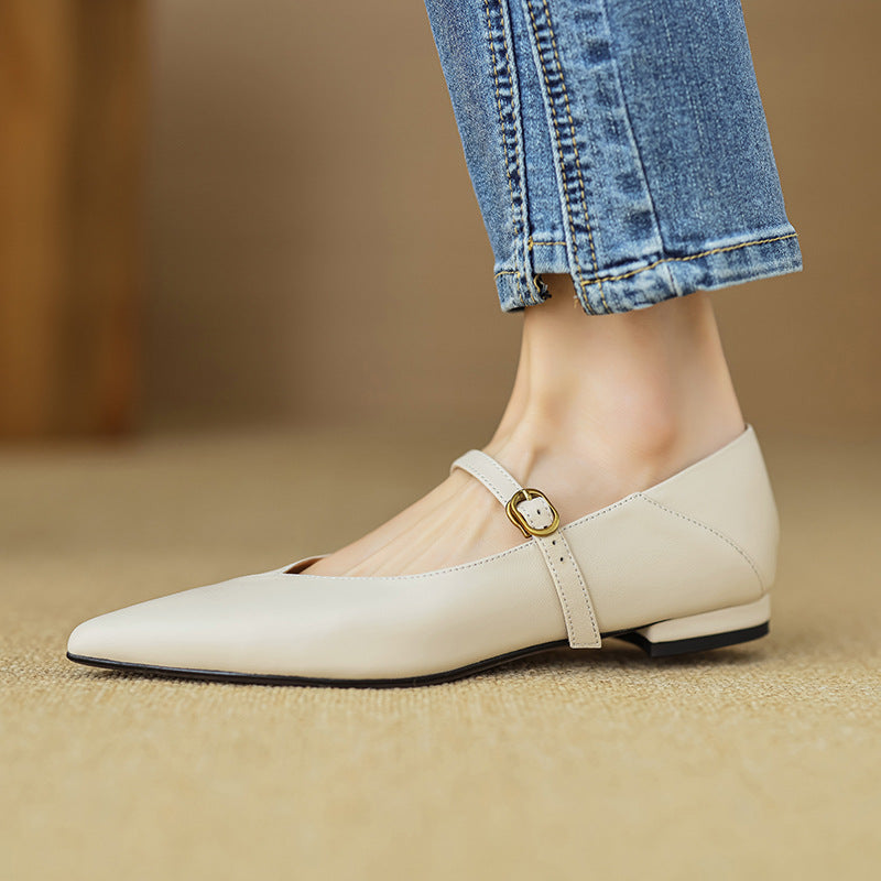 Women's Sheepskin Delicate Pointed Mary Jane Spring Leather Shoes