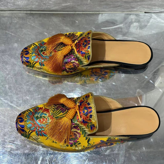 Men's Can Be Worn Outside Tassel Embroidered Slippers