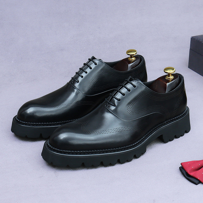 Men's Cowhide Formal Wear Thick Bottom Increased Men's Business Leather Shoes