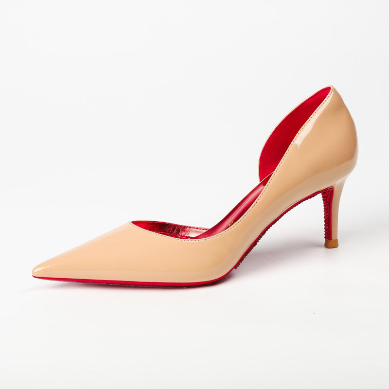 With Toe Protection Air Cotton Side Empty Pointed Red High Women's Fashion Shoes
