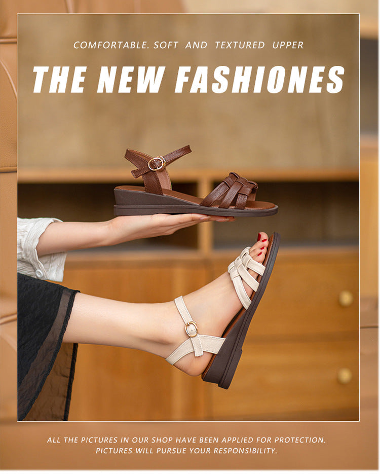 Women's Summer Genuine Retro With Flat Soft Bottom Beach Sandals
