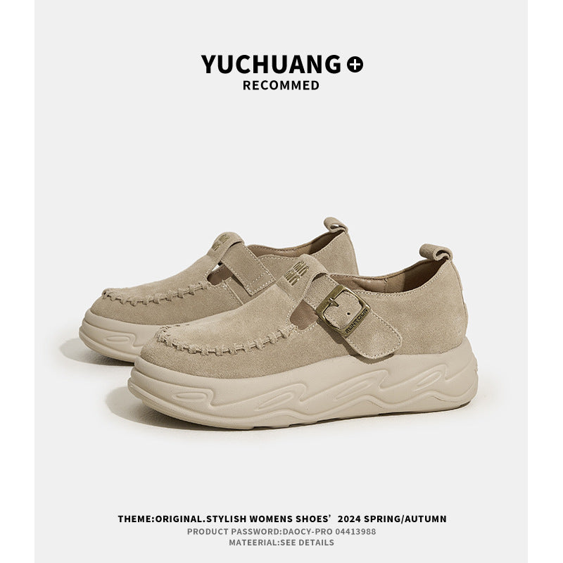 Women's Layer Cowhide Platform Chinese Style Small Retro Women's Sports Shoes