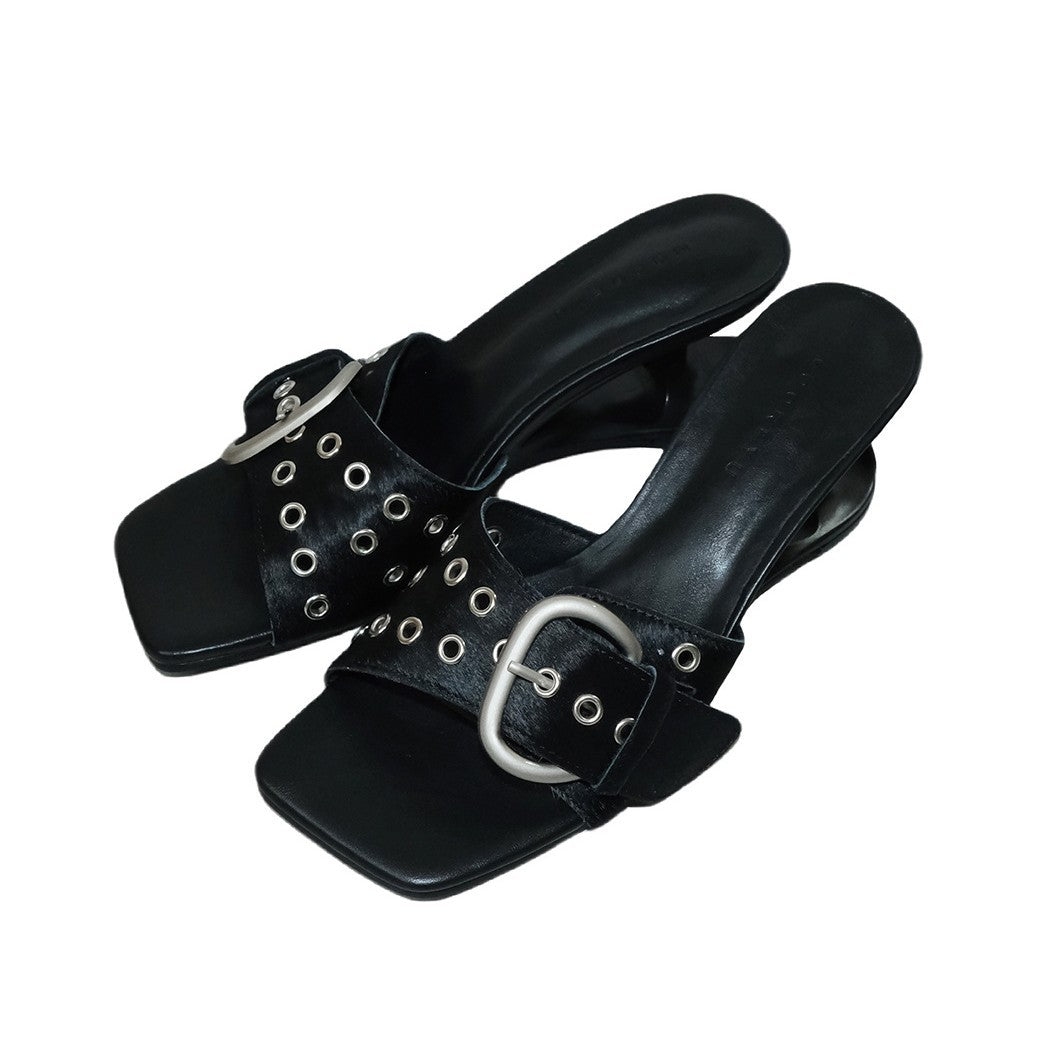 Women's Summer Outer Wear Horse Fur High Heels