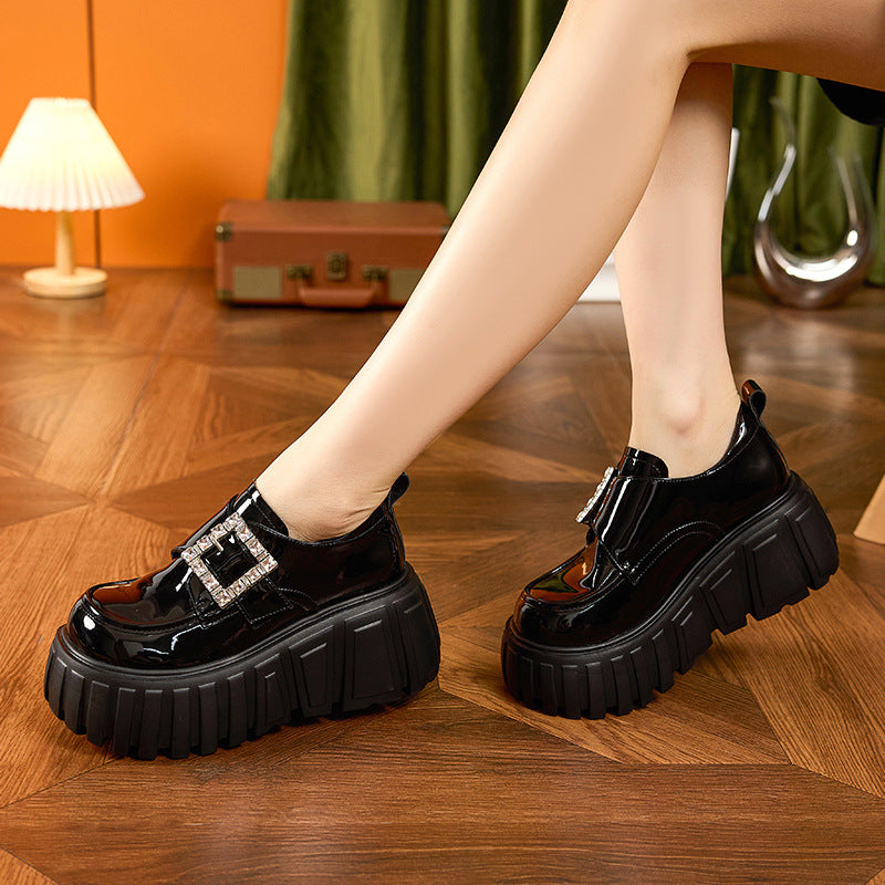 Women's Spring Black Muffin Fashionable Small Height Loafers