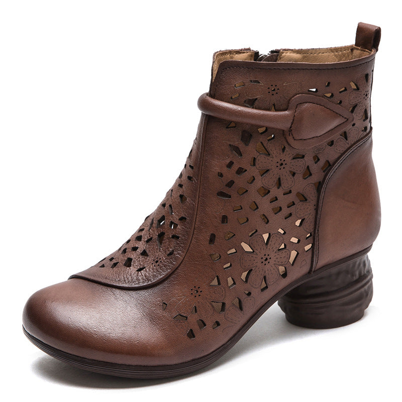 Women's Hollow Martin First Layer Cowhide Retro Heels