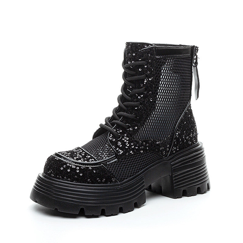 Women's Sexy Sequin Chunky Breathable Mesh High Sandals