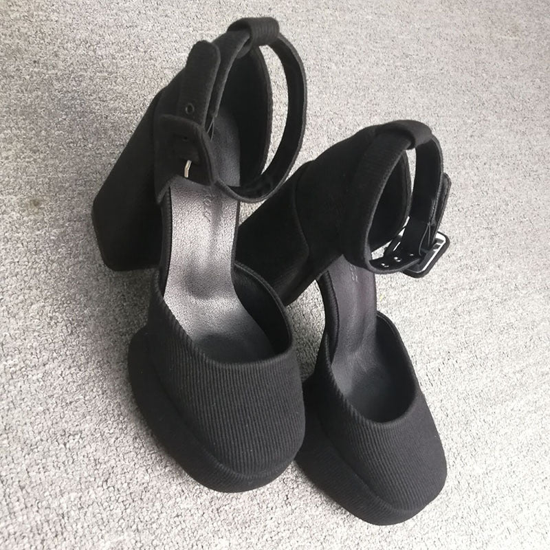 Women's Waterproof Platform Thick Hollow Closed Strap Heels
