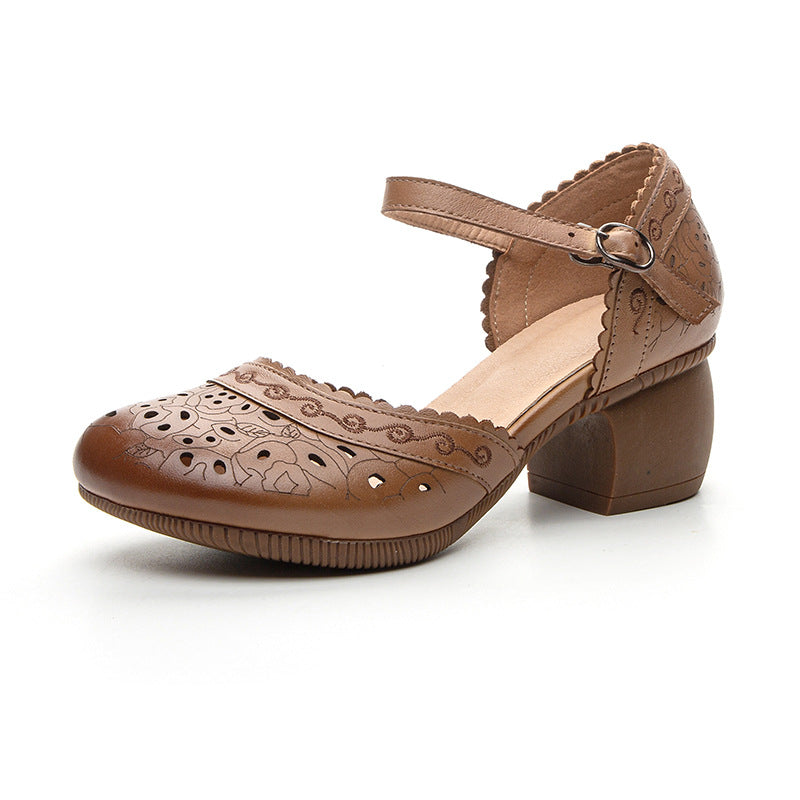 Women's Soft Bottom Top Layer Cowhide Chinese Heels