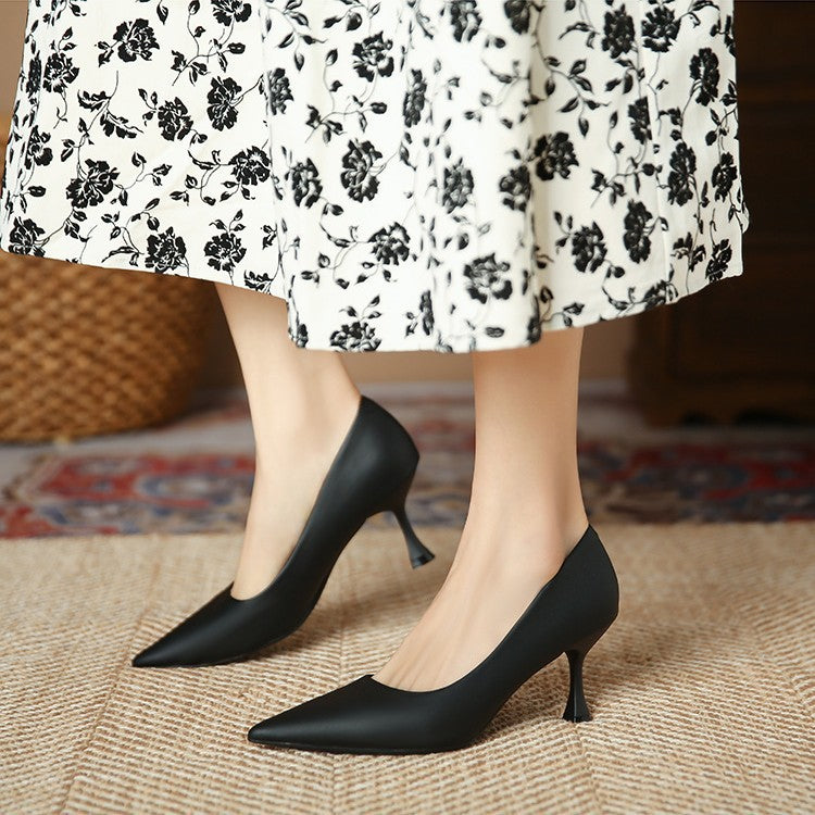 Women's Black French Pointed High Professional Simple Women's Fashion Shoes