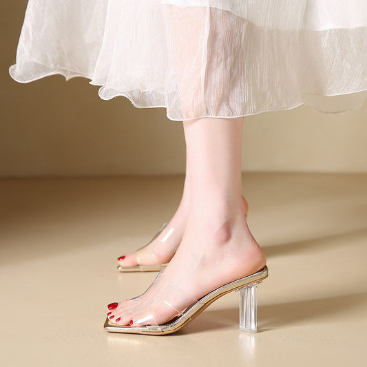 Women's Sexy Fashion High Thick Transparent Crystal Heels