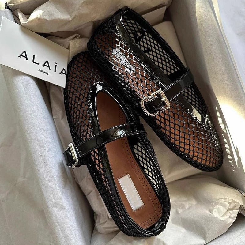 Women's Ballet Flat Hollowed Black Round Pumps Women's Shoes