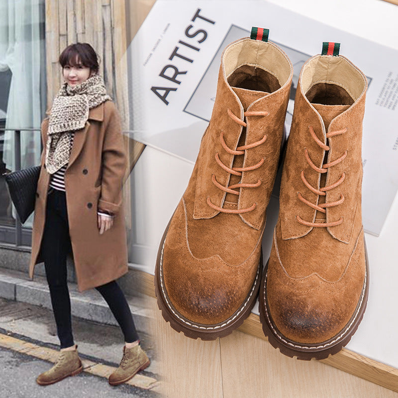 Women's Frosted Retro British Thick-soled Motorcycle Aunt Leather Shoes