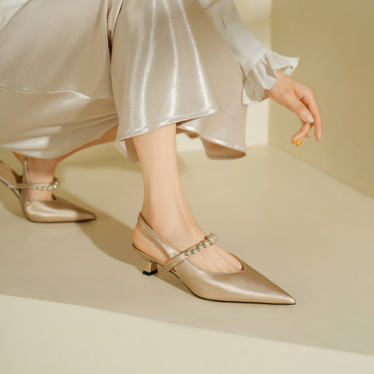 Women's Summer Pointed Stiletto Pearl Grace Heels