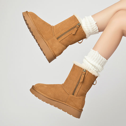 Women's Integrated Zipper For Winter Fleece-lined Thickened Northeast China Snow Boots