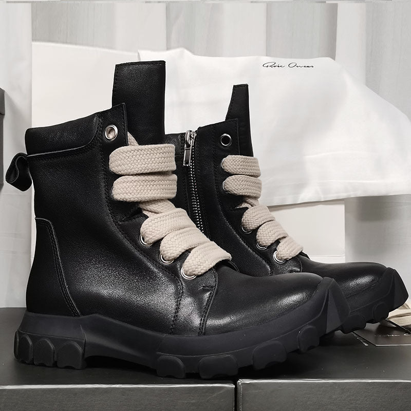 Men's Round Head Thick Sole Increased Lace Boots