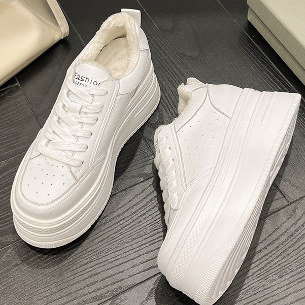 Women's White Round Toe Muffin Bottom Thick Small Inner Women's Casual Shoes