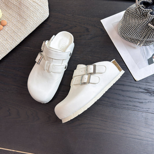 Women's Left Right Cowhide With Sheepskin Platform Slippers