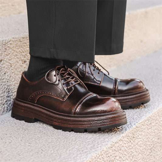 Men's College Style Big Head Platform Autumn Leather Shoes