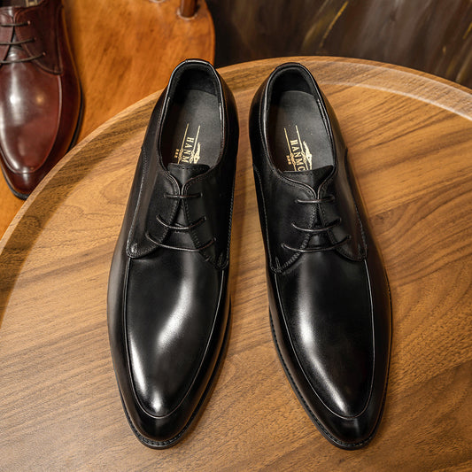 Men's Korean Business Lace Formal Wear Calf Leather Shoes