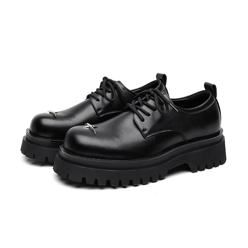 Retro Height Increasing Commuter Round Toe Derby Summer Men's Casual Leather Shoes