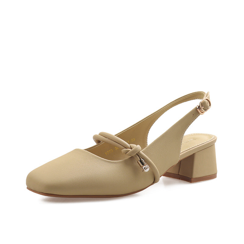 Women's French Closed Toe Temperament Wild Thick Heels