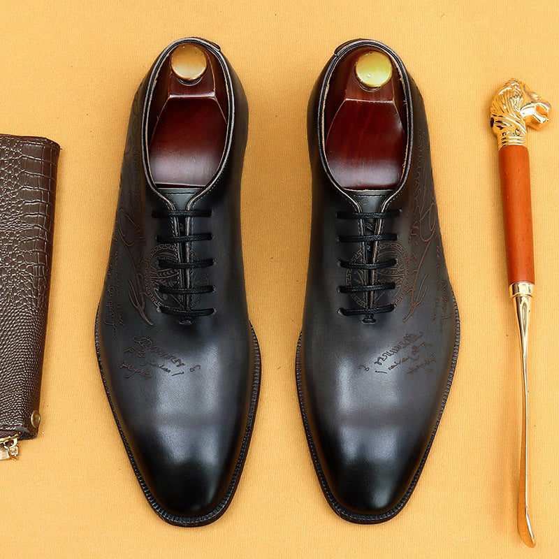 Italian Carved Genuine England Style Formal Wear Pointed Men's Business Leather Shoes