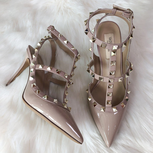 Women's High Rivet Pointed Toe Patent Stiletto Heels