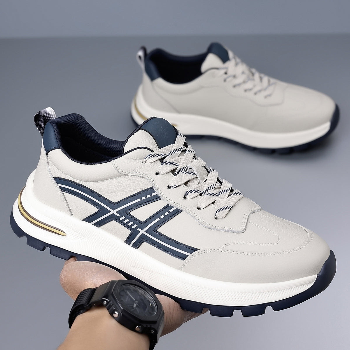 Men's Top Layer Cowhide Lightweight Foam Running Fashionable Men's Casual Shoes