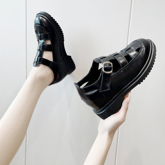 Women's Preppy Style Thick-soled Roman Fashionable Outerwear Genuine Heels