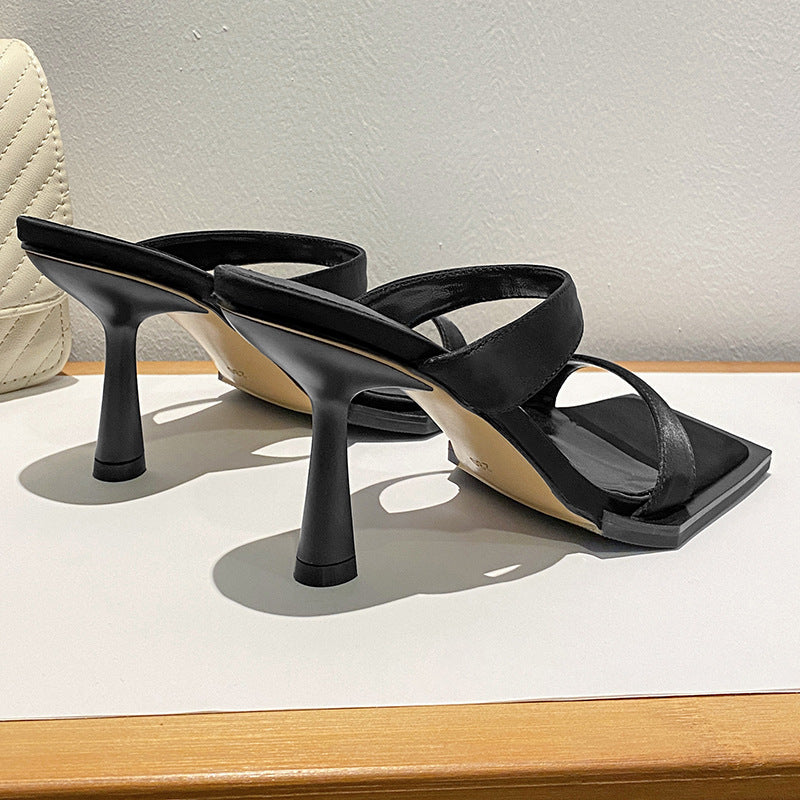 Women's Square Toe Open High Chain Fine Heels