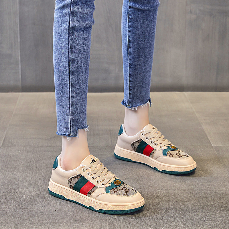 Women's Plus Size White Spring Sports Multicolor Retro Sneakers