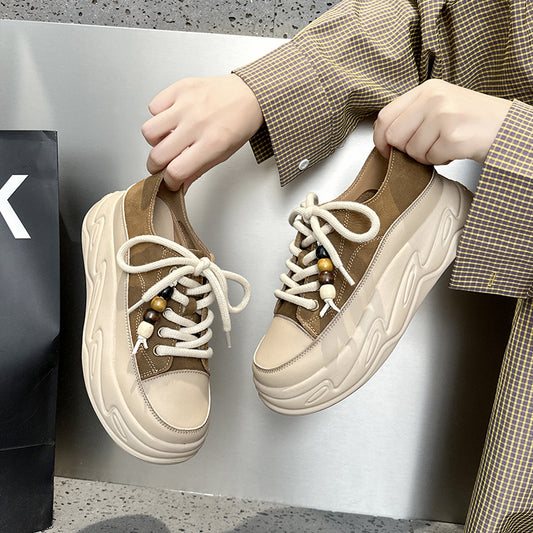 Women's Layer Cowhide Breathable Versatile Retro Sports Sneakers