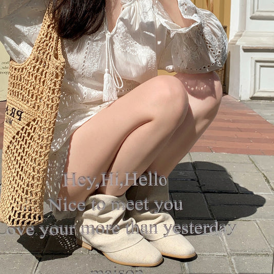 Women's Square Toe Chunky Smoke Tube Western Boots