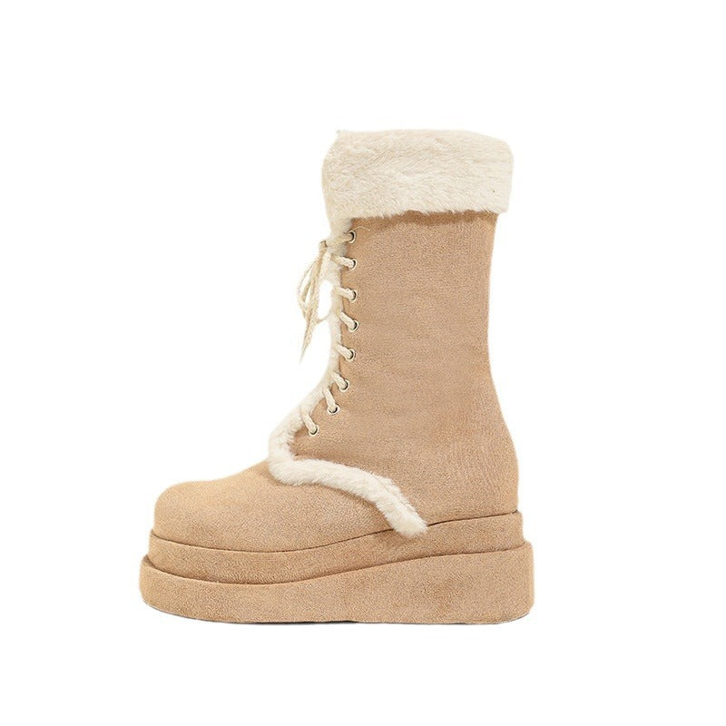 Women's Platform Fleece-lined Knight Thermal Middle Tube Snow Boots