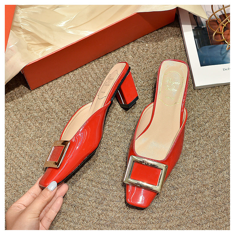 Women's Toe Half Thick Flat Pumps Metal Heels