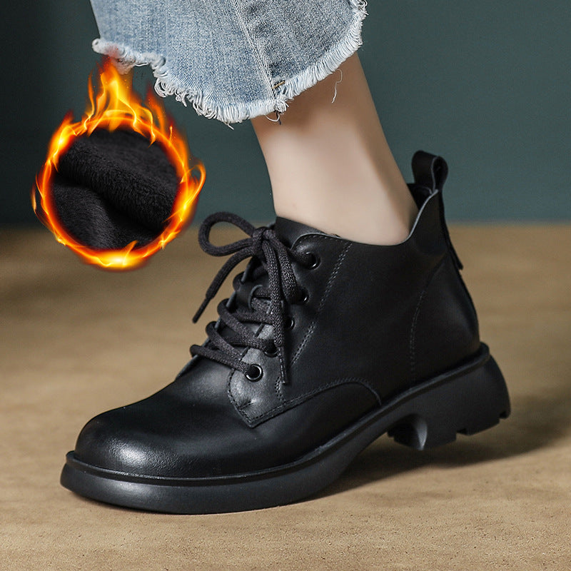 Women's Top Layer Cowhide Bootie Low Doll Head Boots