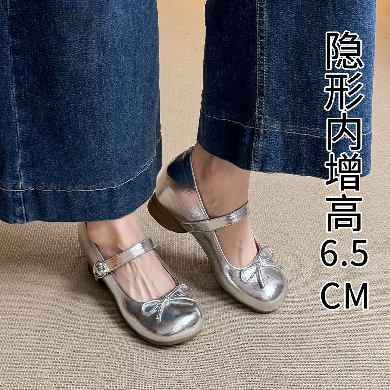 Women's Style Mary Jane Comfortable Height Increasing Insole Bow Strap Versatile Women's Casual Shoes